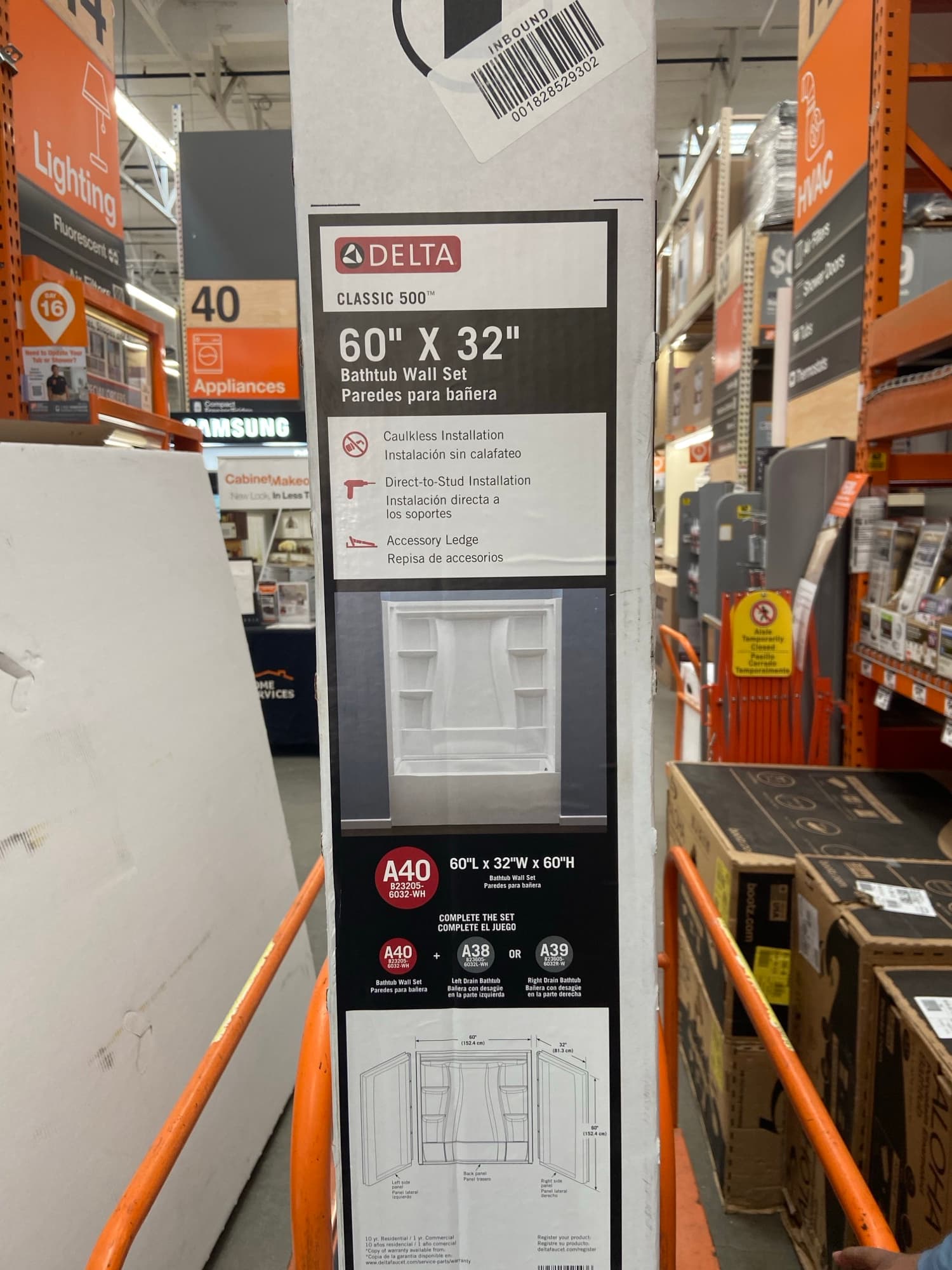 Delta bathtub wall surround kit selected at a supply store for an Orange County remodel